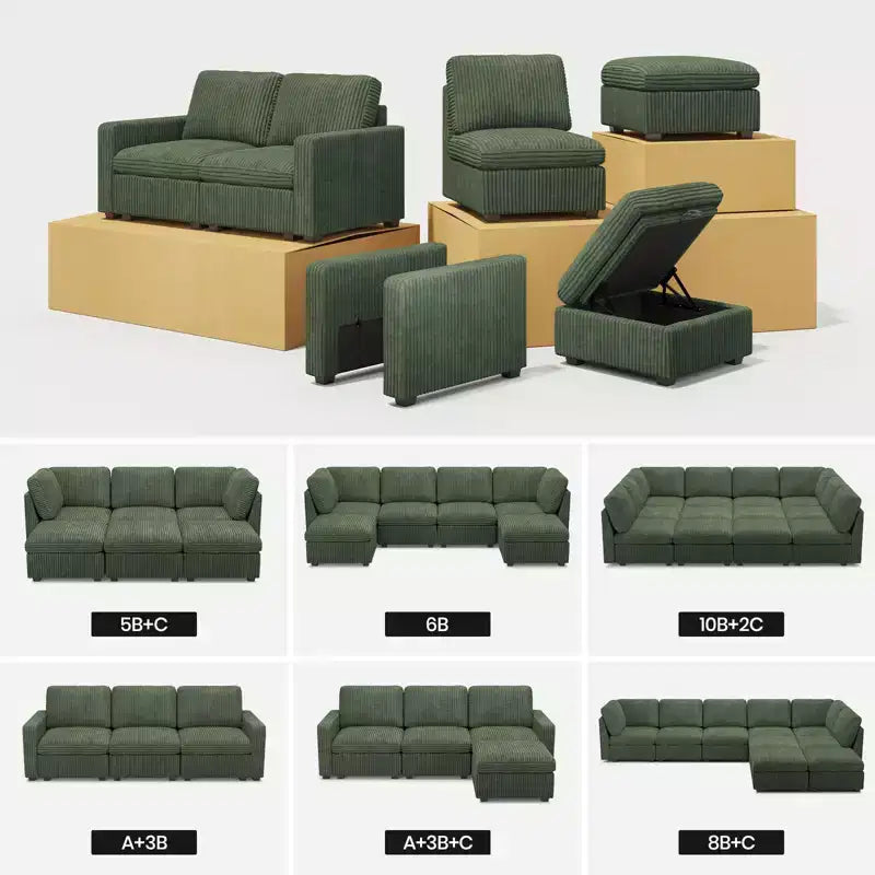 Accoudoir modulaire en velours côtelé Belffin – Accessoire de canapé sans outils avec housse amovible et lavable