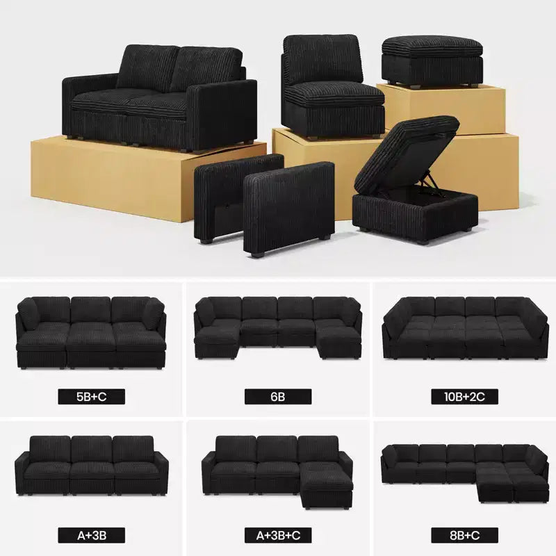 Accoudoir modulaire en velours côtelé Belffin – Accessoire de canapé sans outils avec housse amovible et lavable