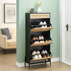 Meuble à chaussures Acekool en rotin avec 3 tiroirs à abattant, 1 tiroir supérieur et 4 étagères réglables, organiseur compact d'entrée avec pieds en métal et dispositif anti-basculement