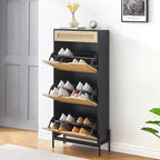 Meuble à chaussures Acekool en rotin avec 3 tiroirs à abattant, 1 tiroir supérieur et 4 étagères réglables, organiseur compact d'entrée avec pieds en métal et dispositif anti-basculement