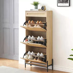 Meuble à chaussures Acekool en rotin avec 3 tiroirs à abattant, 1 tiroir supérieur et 4 étagères réglables, organiseur compact d'entrée avec pieds en métal et dispositif anti-basculement