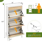 Meuble à chaussures Acekool en rotin avec 3 tiroirs à abattant, 1 tiroir supérieur et 4 étagères réglables, organiseur compact d'entrée avec pieds en métal et dispositif anti-basculement
