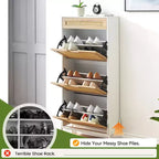 Meuble à chaussures Acekool en rotin avec 3 tiroirs à abattant, 1 tiroir supérieur et 4 étagères réglables, organiseur compact d'entrée avec pieds en métal et dispositif anti-basculement