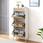 Meuble à chaussures Acekool en rotin avec 3 tiroirs à abattant, 1 tiroir supérieur et 4 étagères réglables, organiseur compact d'entrée avec pieds en métal et dispositif anti-basculement