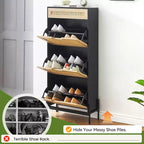 Meuble à chaussures Acekool en rotin avec 3 tiroirs à abattant, 1 tiroir supérieur et 4 étagères réglables, organiseur compact d'entrée avec pieds en métal et dispositif anti-basculement