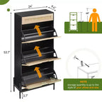 Meuble à chaussures Acekool en rotin avec 3 tiroirs à abattant, 1 tiroir supérieur et 4 étagères réglables, organiseur compact d'entrée avec pieds en métal et dispositif anti-basculement