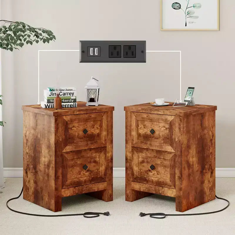AMERLIFE Lot de 2 tables de chevet avec station de recharge