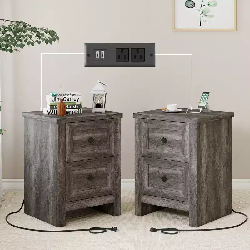AMERLIFE Lot de 2 tables de chevet avec station de recharge