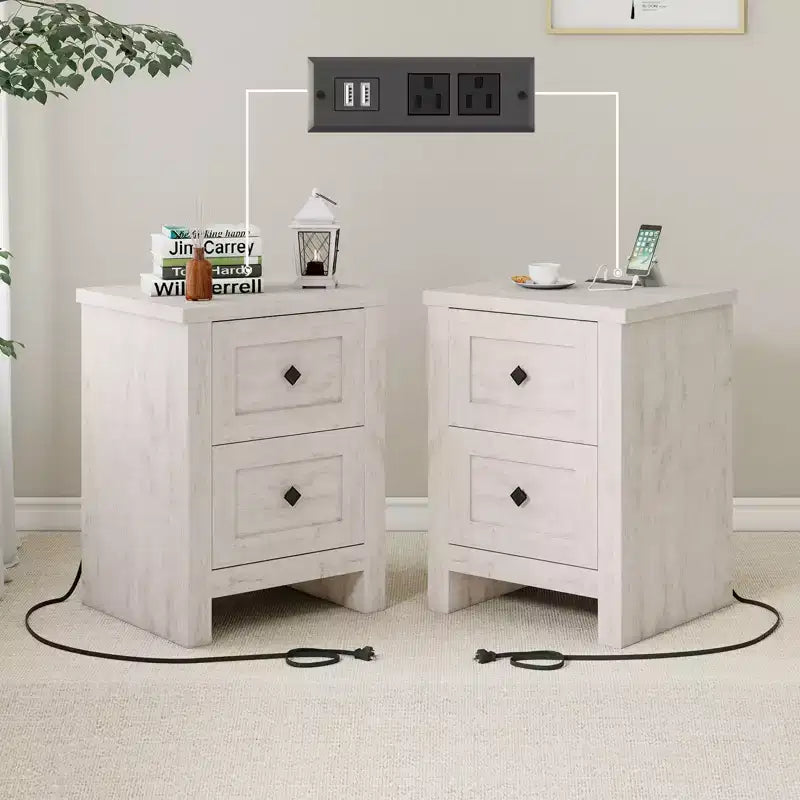 AMERLIFE Lot de 2 tables de chevet avec station de recharge