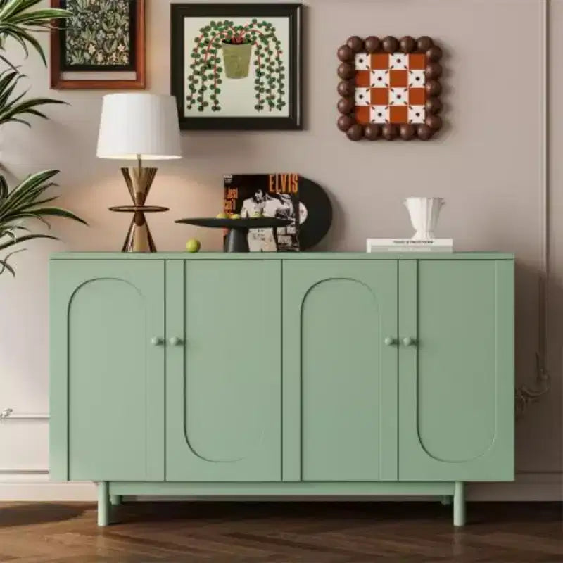 Meuble de rangement Intaglio à 4 portes élégant et fonctionnel avec pieds en pin, poignées en bois massif et MDF, pour salon, chambre à coucher et cuisine