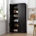 67 Black Wood Grain 6-Story Decorative Storage Cabinet with Wicker Door
