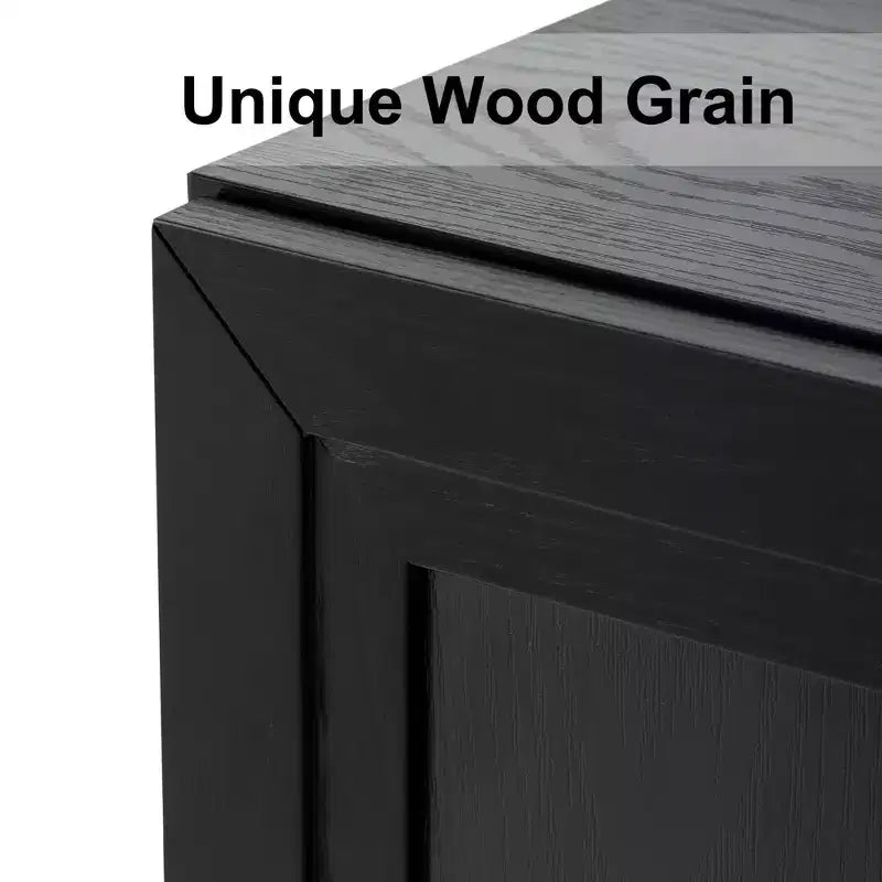 Meuble de rangement décoratif à 6 niveaux en grain de bois noir 67 avec porte en osier