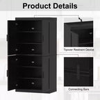 Meuble de rangement décoratif à 6 niveaux en grain de bois noir 67 avec porte en osier