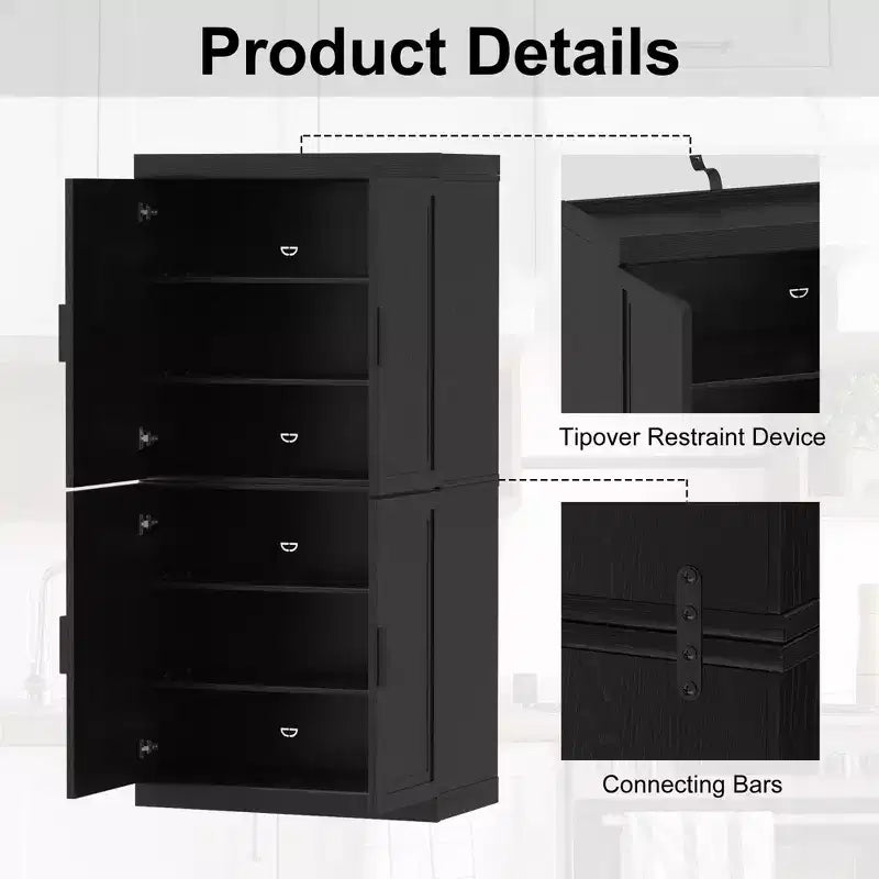 Meuble de rangement décoratif à 6 niveaux en grain de bois noir 67 avec porte en osier
