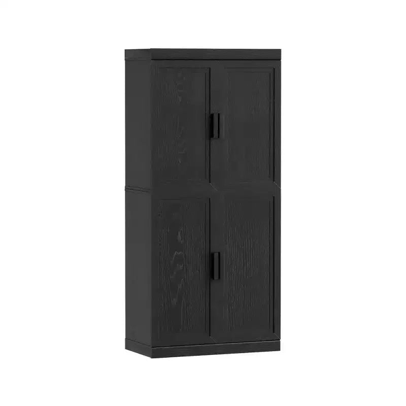 Meuble de rangement décoratif à 6 niveaux en grain de bois noir 67 avec porte en osier