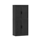 Meuble de rangement décoratif à 6 niveaux en grain de bois noir 67 avec porte en osier