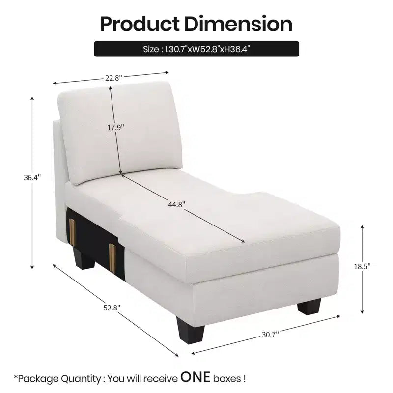 Module chaise longue de rangement Belffin (côté droit) - Canapé sectionnel modulable en chenille avec compartiments cachés et assemblage rapide