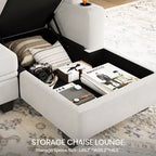 Module chaise longue de rangement Belffin (côté droit) - Canapé sectionnel modulable en chenille avec compartiments cachés et assemblage rapide