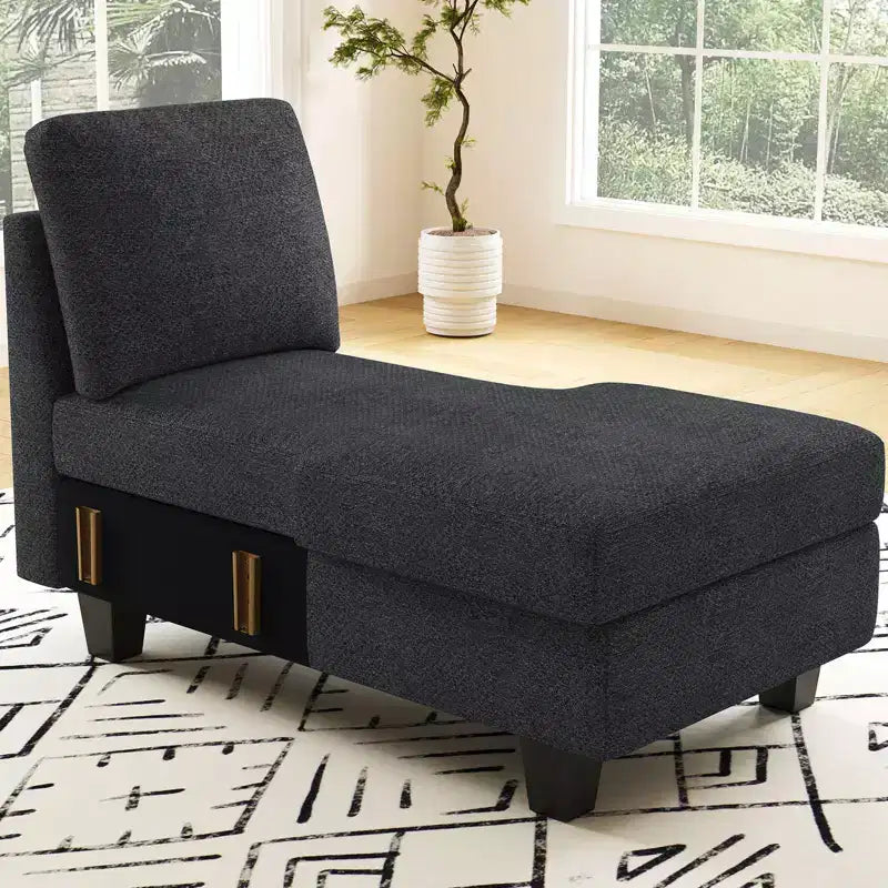 Module chaise longue de rangement Belffin (côté droit) - Canapé sectionnel modulable en chenille avec compartiments cachés et assemblage rapide