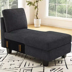 Module chaise longue de rangement Belffin (côté droit) - Canapé sectionnel modulable en chenille avec compartiments cachés et assemblage rapide