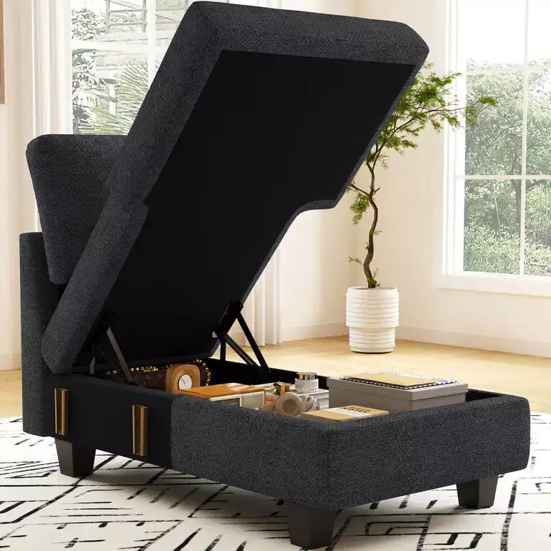 Module chaise longue de rangement Belffin (côté droit) - Canapé sectionnel modulable en chenille avec compartiments cachés et assemblage rapide