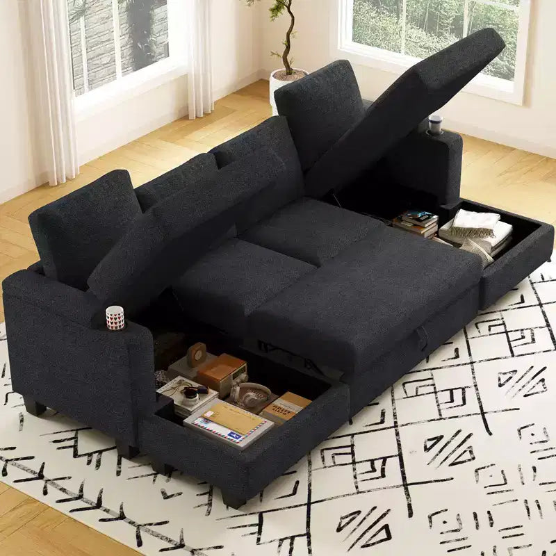 Module chaise longue de rangement Belffin (côté droit) - Canapé sectionnel modulable en chenille avec compartiments cachés et assemblage rapide