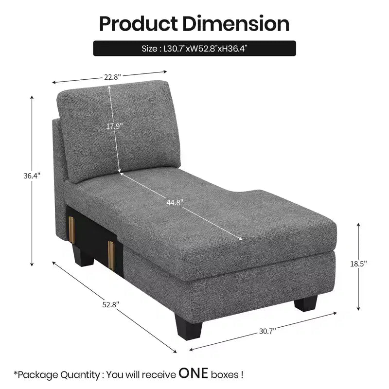 Module chaise longue de rangement Belffin (côté droit) - Canapé sectionnel modulable en chenille avec compartiments cachés et assemblage rapide