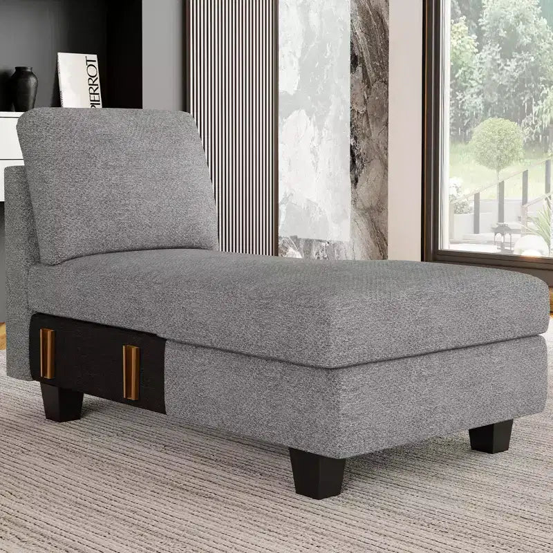 Module chaise longue de rangement Belffin (côté droit) - Canapé sectionnel modulable en chenille avec compartiments cachés et assemblage rapide