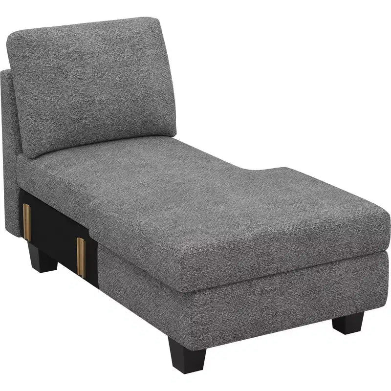 Module chaise longue de rangement Belffin (côté droit) - Canapé sectionnel modulable en chenille avec compartiments cachés et assemblage rapide