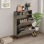 Meuble à Chaussures Acekool avec 2 Tiroirs Basculants et Rangement Ouvert, Organisateur de Chaussures d'Entrée avec Crochets et Pieds Métalliques