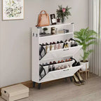 Meuble à Chaussures Acekool avec 2 Tiroirs Basculants et Rangement Ouvert, Organisateur de Chaussures d'Entrée avec Crochets et Pieds Métalliques
