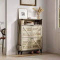 Acekool Shoe Cabinet with 2 Flip Drawers and Open Storage, Entryway Shoe Organizer with Hooks and Metal Legs