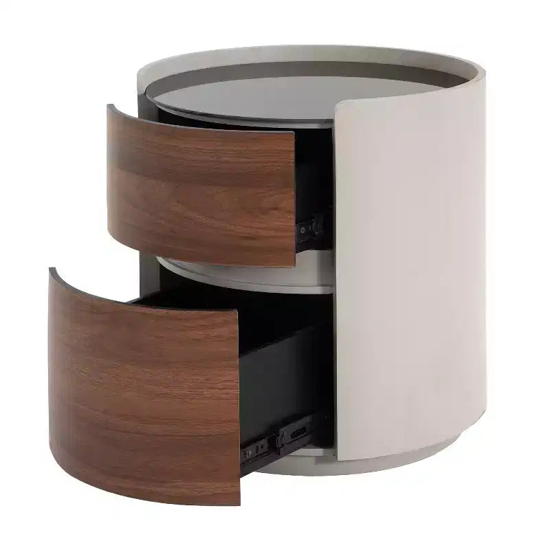 Table d'appoint ronde moderne Christopher Knight Home Ariday avec plateau en verre trempé et deux tiroirs