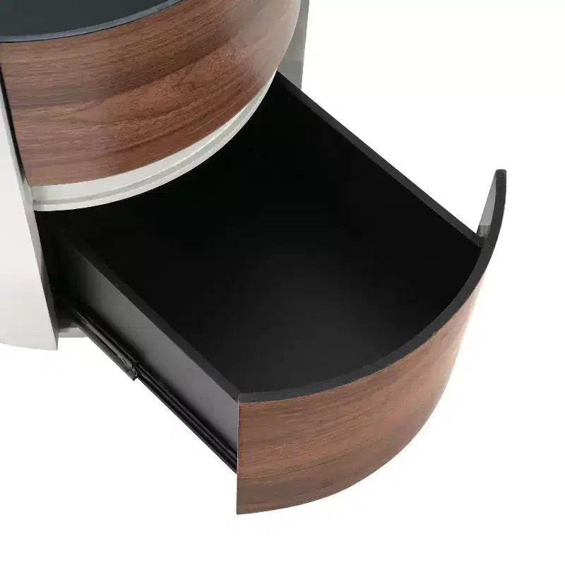 Table d'appoint ronde moderne Christopher Knight Home Ariday avec plateau en verre trempé et deux tiroirs