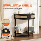 VEVOR Console demi-lune en rotin avec 2 tiroirs, Table d'entrée en rotin avec porte coulissante en rotin naturel, Console avec rangement, Noir