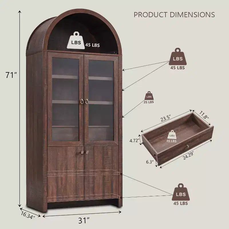 Meuble de rangement de cuisine moderne de style campagnard, buffet haut à 4 portes avec tiroir caché et étagères réglables, 180 cm
