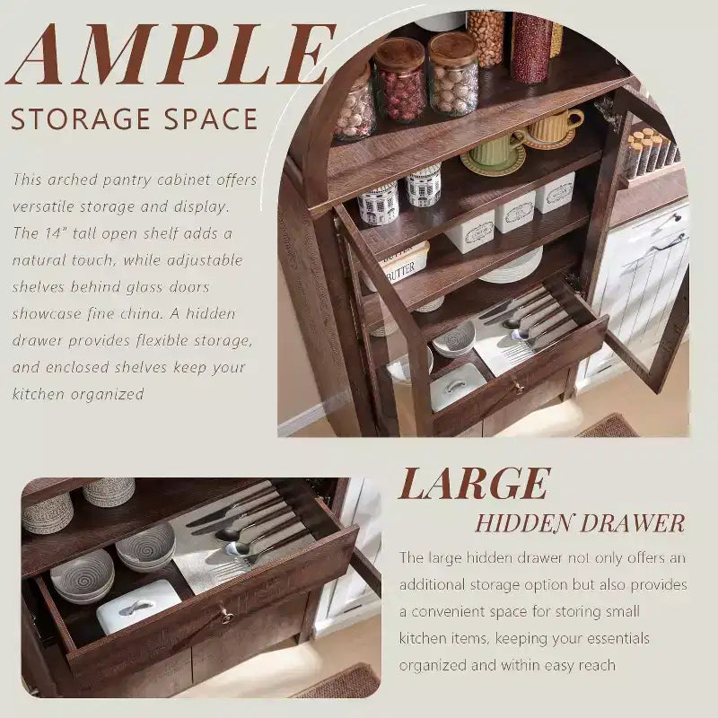 Meuble de rangement de cuisine moderne de style campagnard, buffet haut à 4 portes avec tiroir caché et étagères réglables, 180 cm