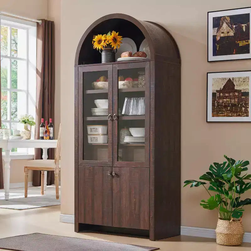 Meuble de rangement de cuisine moderne de style campagnard, buffet haut à 4 portes avec tiroir caché et étagères réglables, 180 cm