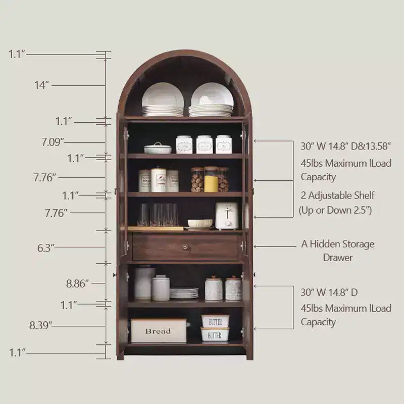 Meuble de rangement de cuisine moderne de style campagnard, buffet haut à 4 portes avec tiroir caché et étagères réglables, 180 cm