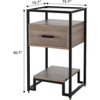 Table de chevet Acekool avec tiroir de rangement, 3 étagères et plateau en verre trempé, table d'appoint à cadre en acier pour chambre ou dortoir, assemblage facile