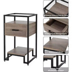 Table de chevet Acekool avec tiroir de rangement, 3 étagères et plateau en verre trempé, table d'appoint à cadre en acier pour chambre ou dortoir, assemblage facile