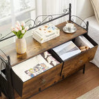 Commode à 5 tiroirs VECELO en bois, table de chevet/d'appoint pour salon ou chambre à coucher, poignée facile à tirer, marron/gris