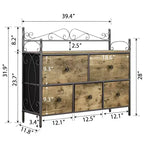 Commode à 5 tiroirs VECELO en bois, table de chevet/d'appoint pour salon ou chambre à coucher, poignée facile à tirer, marron/gris