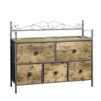 Commode à 5 tiroirs VECELO en bois, table de chevet/d'appoint pour salon ou chambre à coucher, poignée facile à tirer, marron/gris