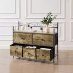 Commode à 5 tiroirs VECELO en bois, table de chevet/d'appoint pour salon ou chambre à coucher, poignée facile à tirer, marron/gris