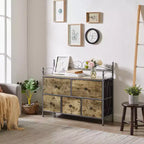 Commode à 5 tiroirs VECELO en bois, table de chevet/d'appoint pour salon ou chambre à coucher, poignée facile à tirer, marron/gris