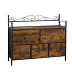 Commode à 5 tiroirs VECELO en bois, table de chevet/d'appoint pour salon ou chambre à coucher, poignée facile à tirer, marron/gris