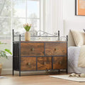 VECELO Wooden Top Dresser with 5 Drawers, Bedside/End Table for Living Room or Bedroom, Easy Pull Handle, Brown/Gray