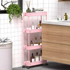 ACOINEL Chariot de Rangement Mince 4 Niveaux, Organisateur de Salle de Bain, Unité d'Étagères Mobiles, Chariot de Service Tour de Rangement pour Cuisine, Buanderie, Espaces Étroits