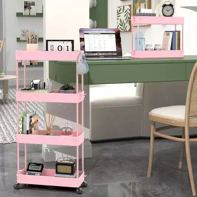 ACOINEL Chariot de Rangement Mince 4 Niveaux, Organisateur de Salle de Bain, Unité d'Étagères Mobiles, Chariot de Service Tour de Rangement pour Cuisine, Buanderie, Espaces Étroits